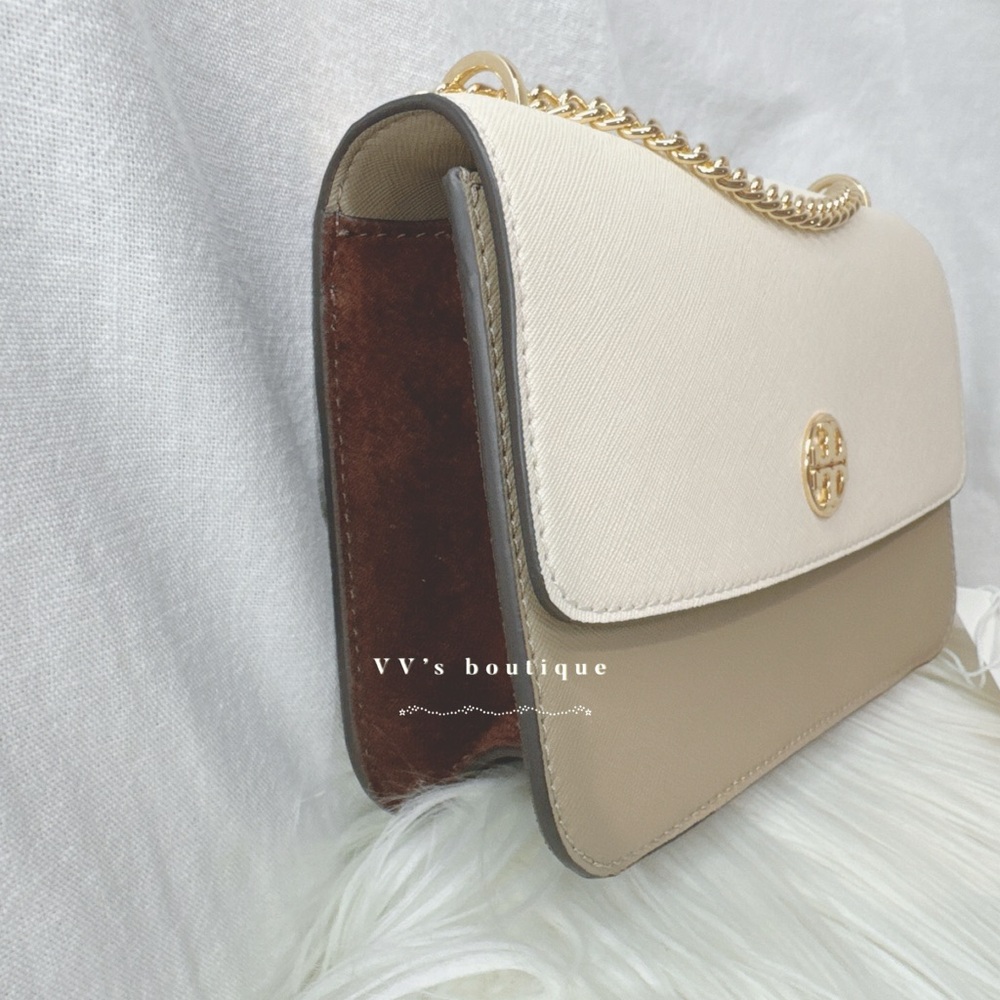 NWT Tory Burch Colorblock Shoulder Bag Crossbody Brie Almond Cold Brew 159976 - Picture 6 of 9